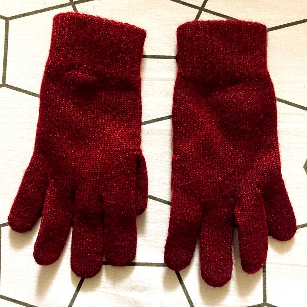 MUJI - Wool Touch Screen Gloves - Crimson/ Dark Red - Unisex - Made In Japan
